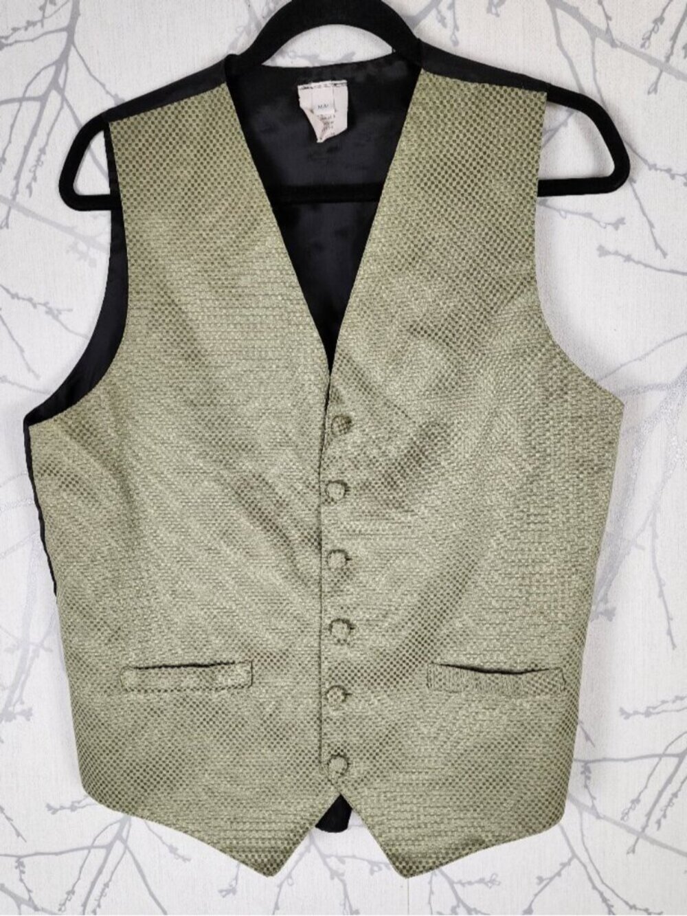 Vintage USA Made Sage Green Jacquard Tapestry Waistcoat Vest